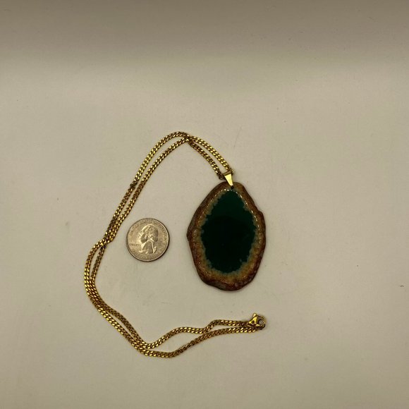 NEW Agate Gemstone Raw Edge AQUA Colored Gemstone + 20 in Golden Stainless Chain - Picture 7 of 12